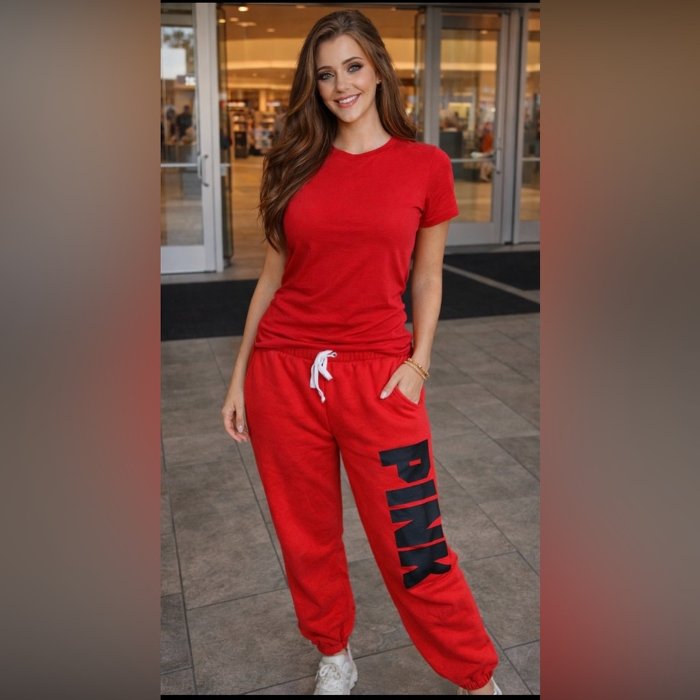 Victoria's Secret Vibrant Red sweatpants like new for comfortable